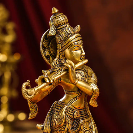 Brass Superfine Standing Lord Krishna Idol (15 Inch)