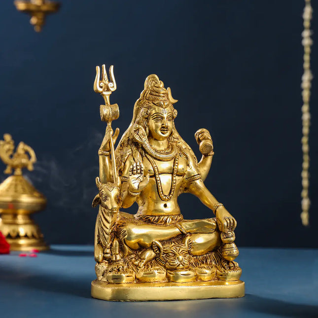 Brass Sitting Shiva With Nandi Idol (9.5 Inch)