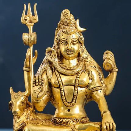 Brass Sitting Shiva With Nandi Idol (9.5 Inch)