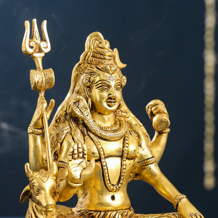Brass Sitting Shiva With Nandi Idol (9.5 Inch)