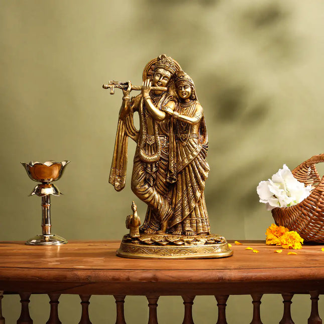 Brass Superfine Standing Radha Krishna Idol (12 Inch)