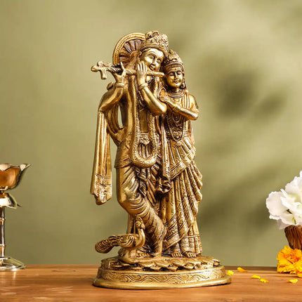 Brass Superfine Standing Radha Krishna Idol (12 Inch)