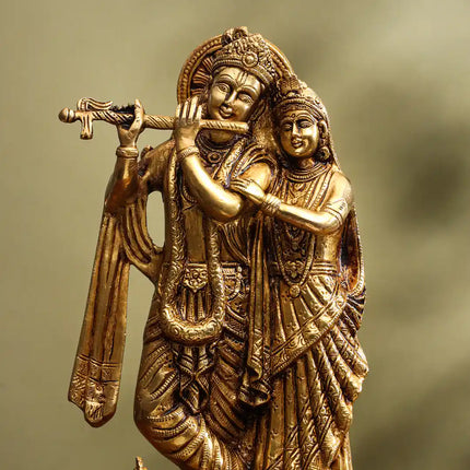 Brass Superfine Standing Radha Krishna Idol (12 Inch)