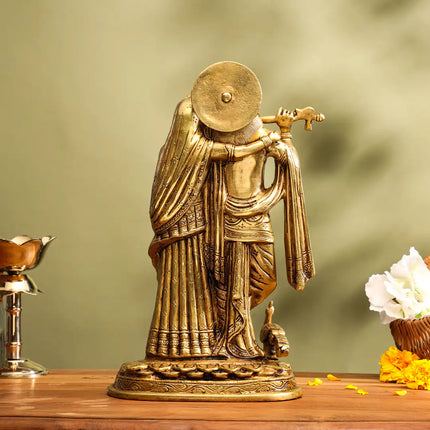 Brass Superfine Standing Radha Krishna Idol (12 Inch)