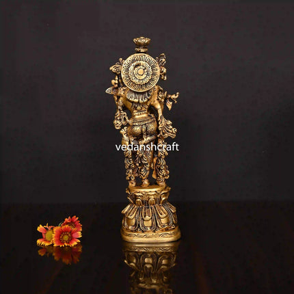Brass Standing Lord Krishna With Base Idol/Statue (14 Inch)