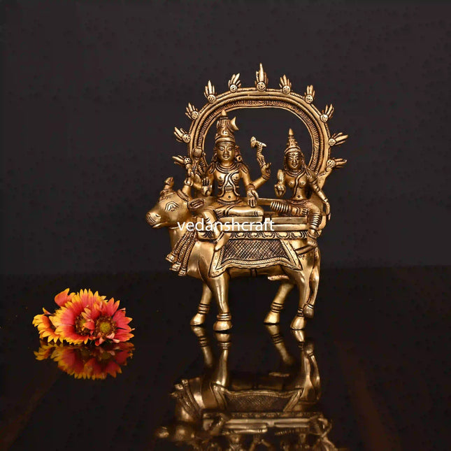 Brass Superfine Shiva Parvati With Nandi Idol (8 Inch)