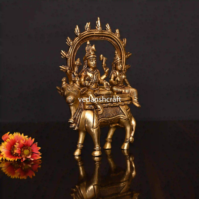 Brass Superfine Shiva Parvati With Nandi Idol (8 Inch)