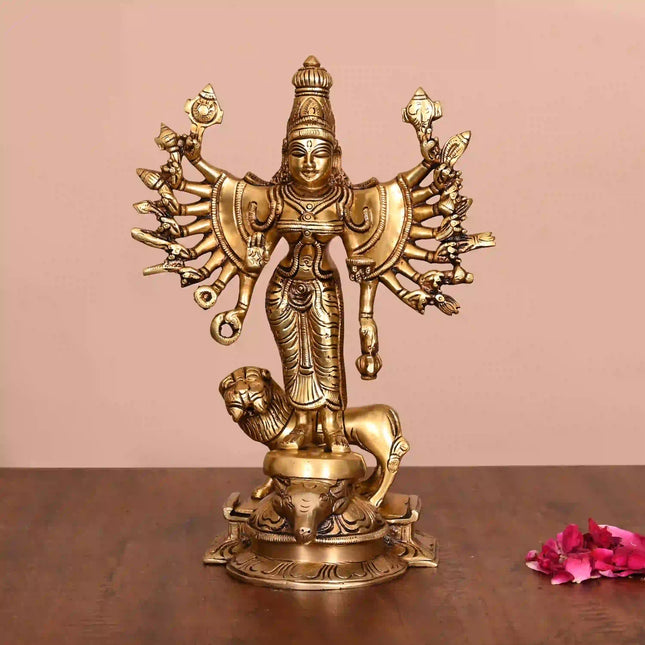 Brass Goddess Standing Mahishasura Mardini Superfine Idol (9.5 Inch)