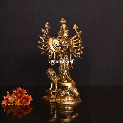 Brass Goddess Standing Mahishasura Mardini Superfine Idol (9.5 Inch)