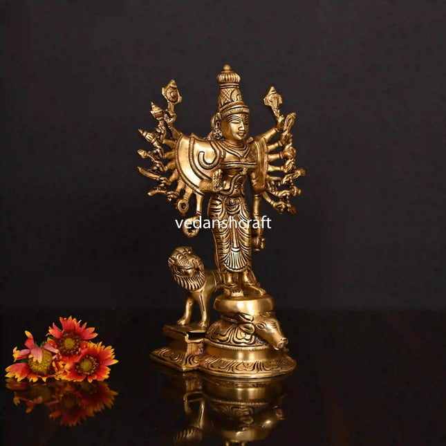 Brass Goddess Standing Mahishasura Mardini Superfine Idol (9.5 Inch)