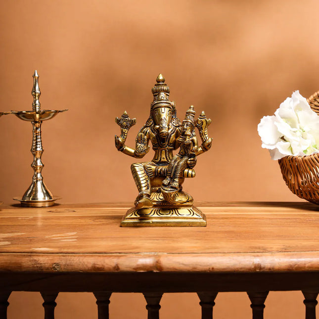 Brass Superfine Sitting Varaha Lakshmi Idol (6 Inch)