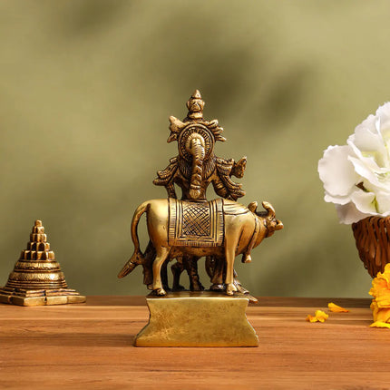 Brass Standing Krishna With Cow Idol (5.5 Inch)