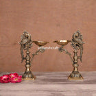 Brass Ethnic Peacock Lamp Pair (7.5 Inch)