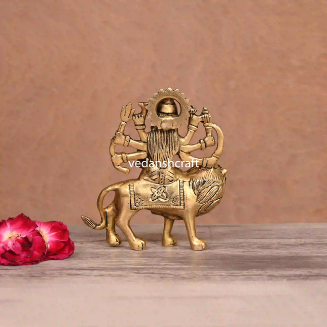 Brass Goddess Durga Sitting On Lion Idol (5"Inch)