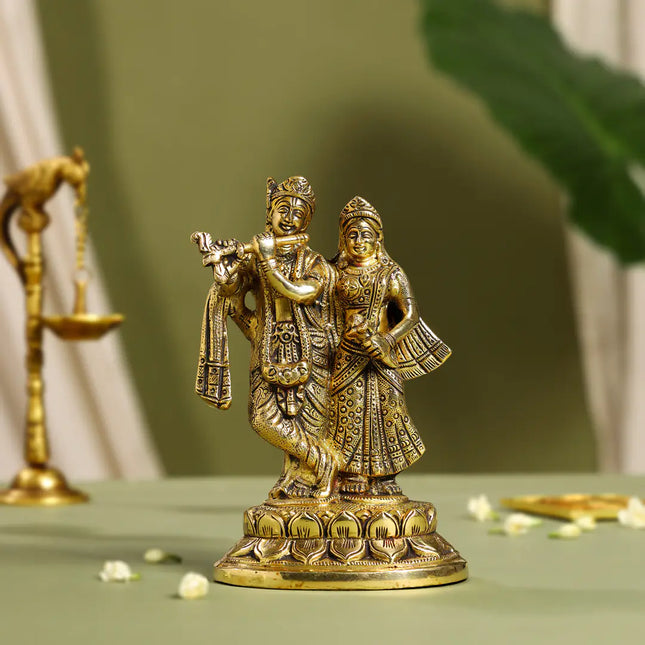 Brass Standing Radha Krishna Idol (7 Inch)