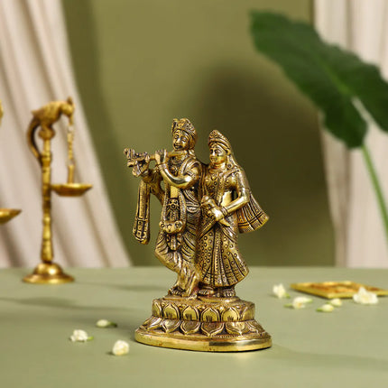 Brass Standing Radha Krishna Idol (7 Inch)