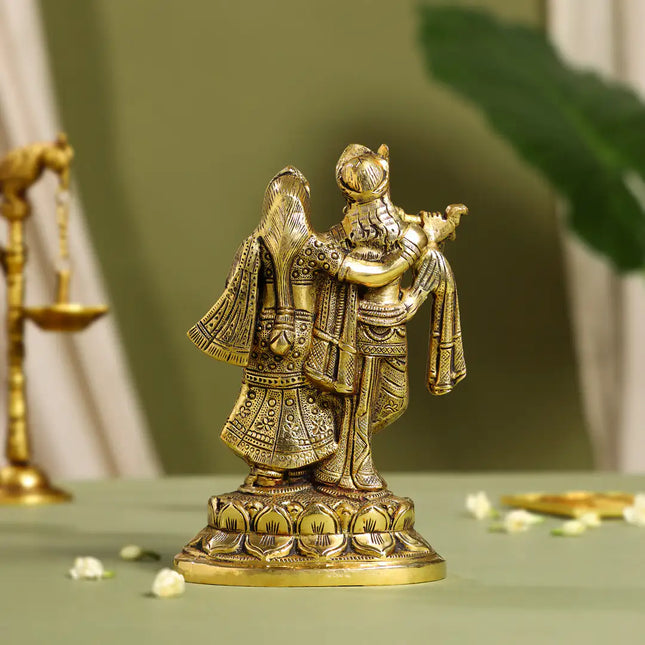 Brass Standing Radha Krishna Idol (7 Inch)
