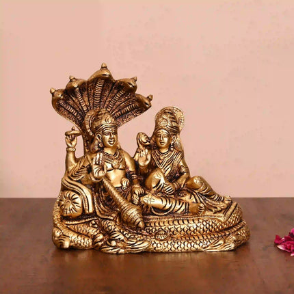 Brass Vishnu Lakshmi On Sheshnag Idol (6.5 Inch)