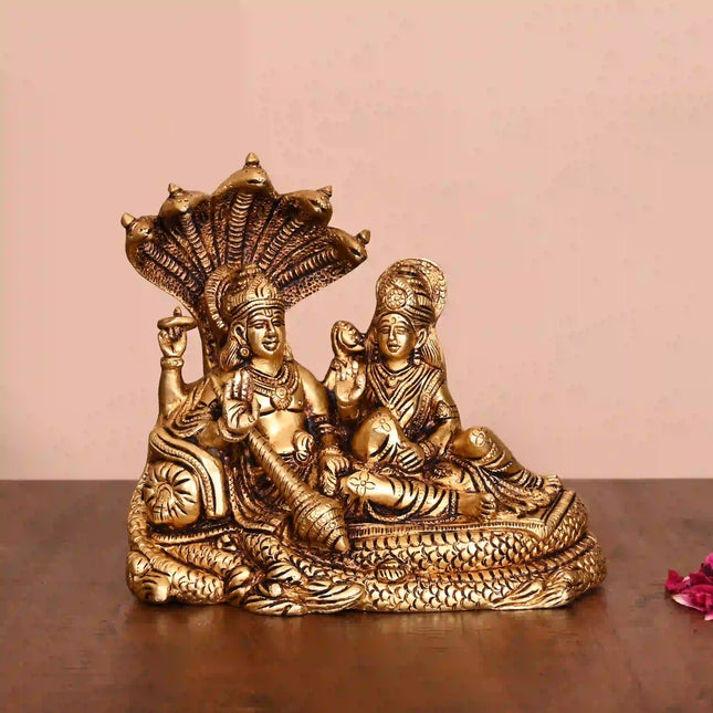 Brass Vishnu Lakshmi On Sheshnag Idol (6.5 Inch)
