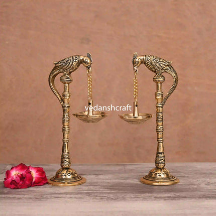 Brass Peacock Hanging Diya Pair (11 Inch)