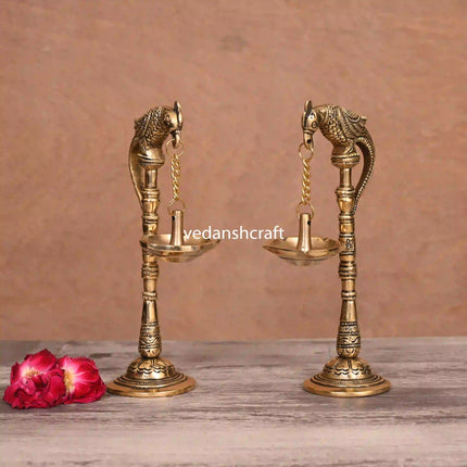 Brass Peacock Hanging Diya Pair (11 Inch)