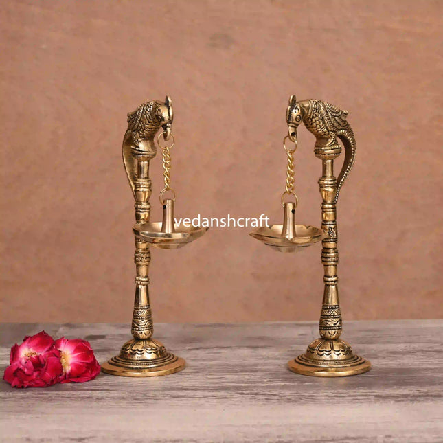 Brass Peacock Hanging Diya Pair (11 Inch)