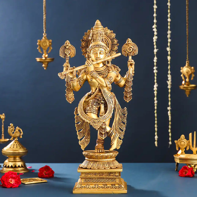 Brass Standing Krishna Statue (19.5 Inch)