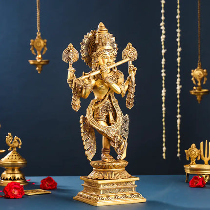 Brass Standing Krishna Statue (19.5 Inch)