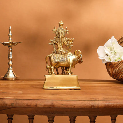 Brass Standing Krishna With Cow Idol (7 Inch)