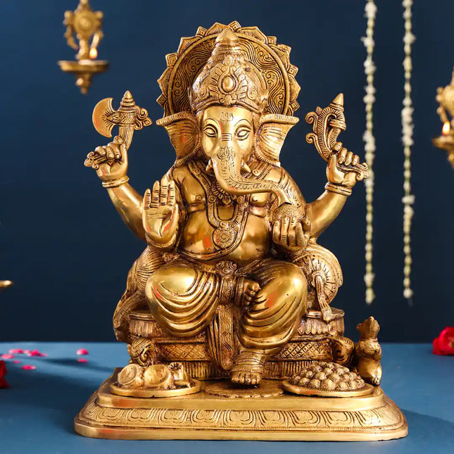 Brass Superfine Lord Sitting Ganesha Idol (17.5 Inch)