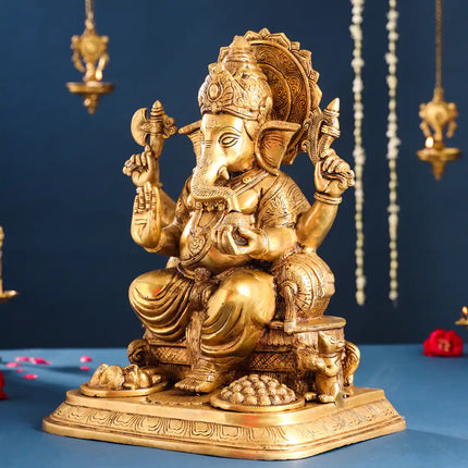 Brass Superfine Lord Sitting Ganesha Idol (17.5 Inch)
