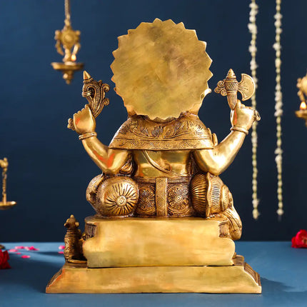 Brass Superfine Lord Sitting Ganesha Idol (17.5 Inch)