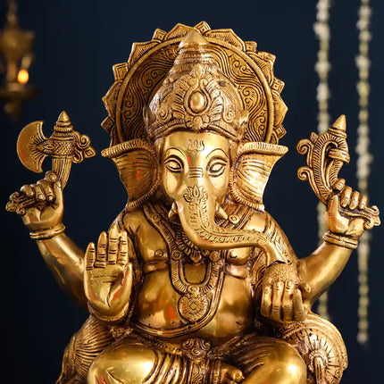 Brass Superfine Lord Sitting Ganesha Idol (17.5 Inch)