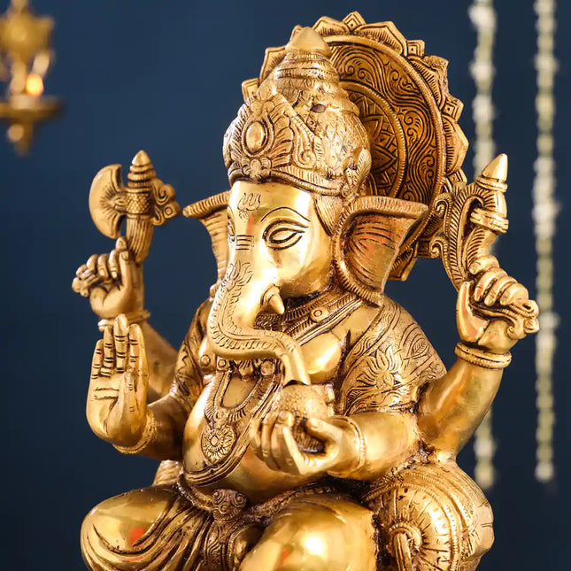 Brass Superfine Lord Sitting Ganesha Idol (17.5 Inch)