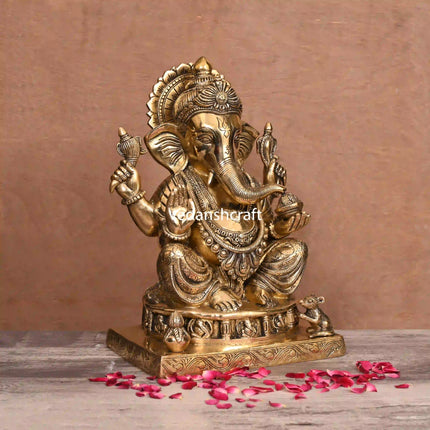 Brass Lord Sitting Ganesha Idol (14")