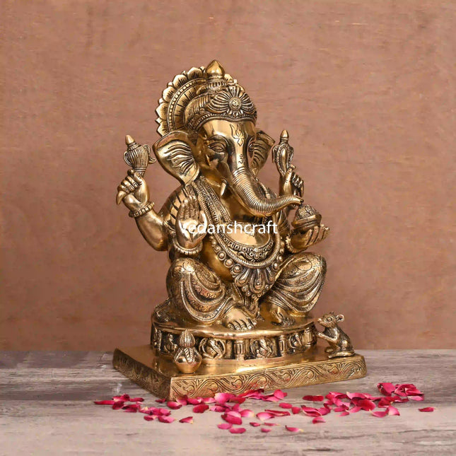 Brass Lord Sitting Ganesha Idol (14")