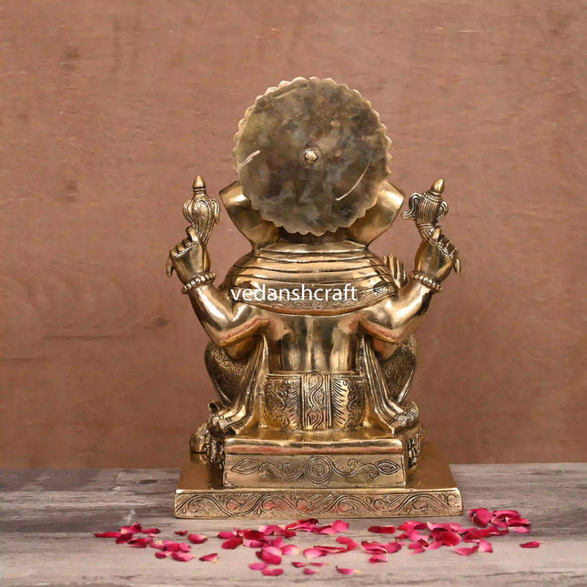 Brass Lord Sitting Ganesha Idol (14")