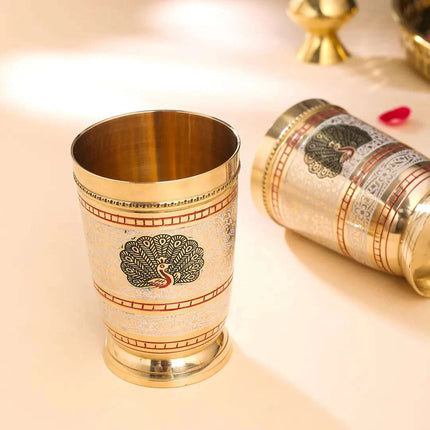 Brass Hand Painted Glass Pair