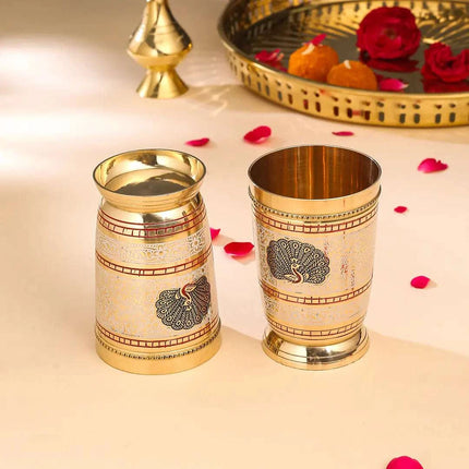 Brass Hand Painted Glass Pair