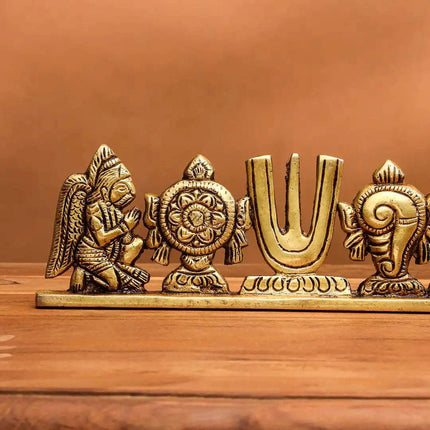 Brass Shankh Chakra Namah Hanuman And Garuda Religious Showpiece (2.5 Inch)