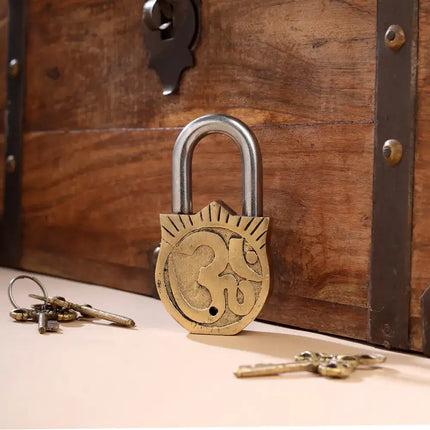 Brass Ganesha Door Lock With Three Brass Keys (4.5 Inch)