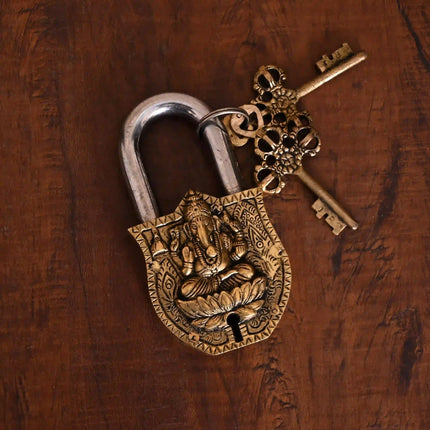 Brass Ganesha Door Lock With Three Brass Keys (4.5 Inch)