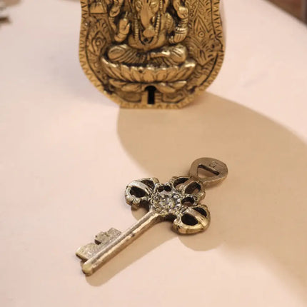 Brass Ganesha Door Lock With Three Brass Keys (4.5 Inch)