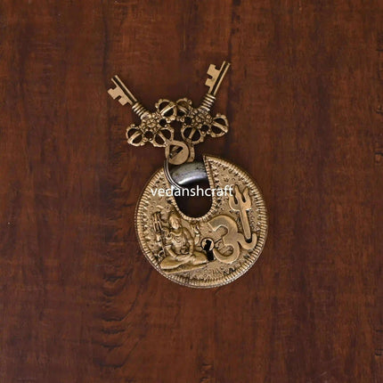 Brass Shiva Om Round Door Lock With Three Keys (3 Inch)
