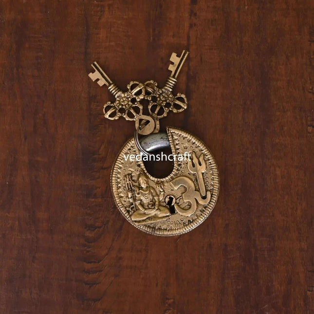 Brass Shiva Om Round Door Lock With Three Keys (3 Inch)