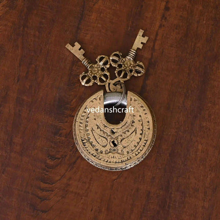 Brass Shiva Om Round Door Lock With Three Keys (3 Inch)