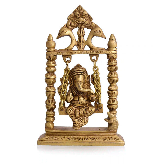 Brass Sitting Ganesha On Swing/Jhula (7.5 Inch)