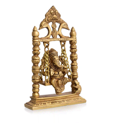 Brass Sitting Ganesha On Swing/Jhula (7.5 Inch)
