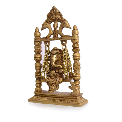 Brass Sitting Ganesha On Swing/Jhula (7.5 Inch)
