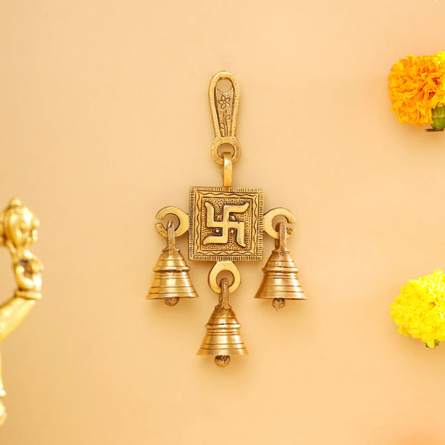 Brass Swastik Wall Hanging Bell (6.5 Inch)
